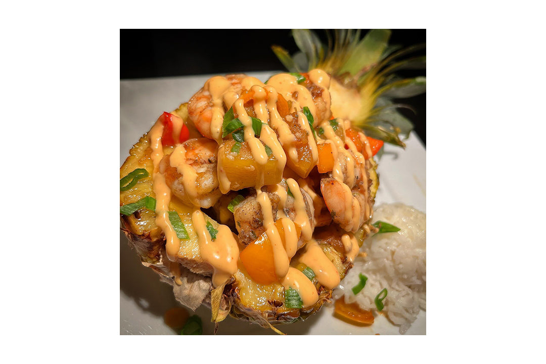 Grilled Pineapple with Jerk Shrimp with Terrapin Ridge Farms Bang Bang Squeeze Grilled Pineapple with Jerk Shrimp with Terrapin Ridge Farms Bang Bang Squeeze